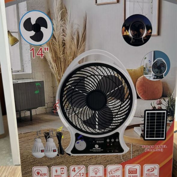 Abanico Recargable 14" Solar con Altavoz
