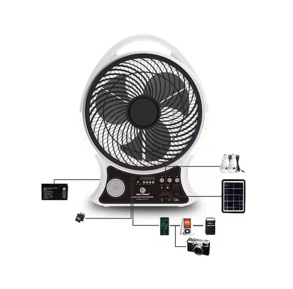 Abanico Recargable 14" Solar con Altavoz