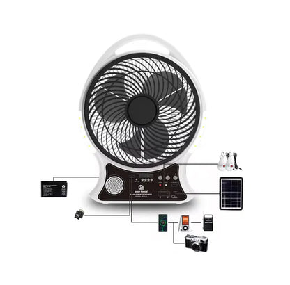 Abanico Recargable 14" Solar con Altavoz